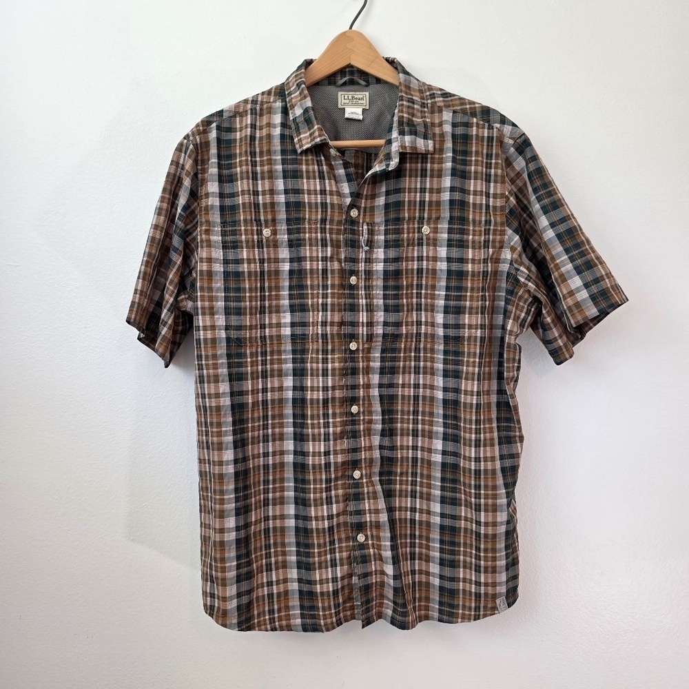 L.L. Bean Men's Cool Weave Vented Plaid Short Sleeve Shirt - XL